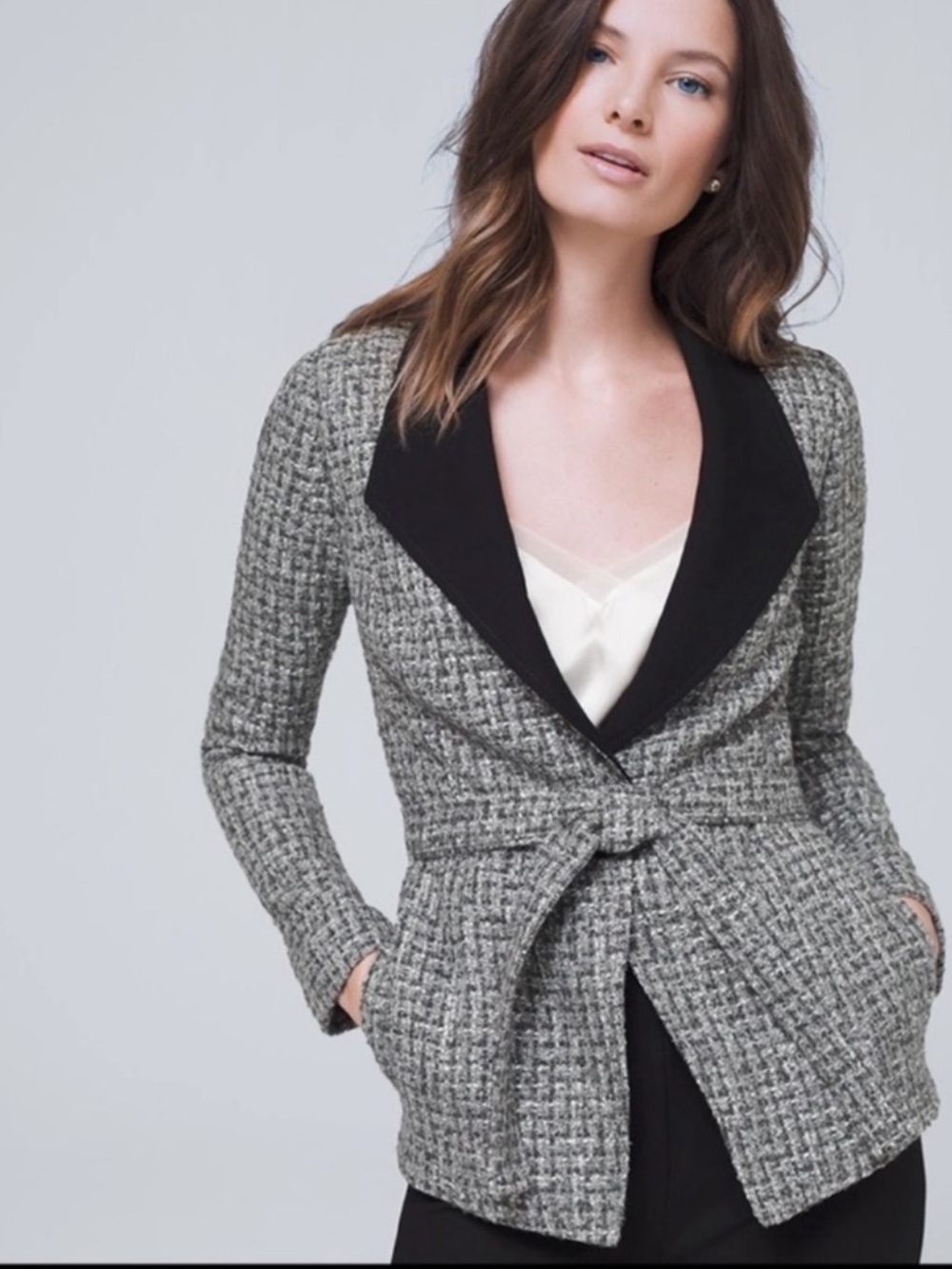 White House Black Market Women's Black and Gray Tweed Blazer